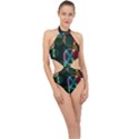 Abstract Color Texture Creative Halter Side Cut Swimsuit View1