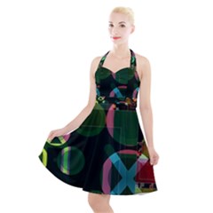 Abstract Color Texture Creative Halter Party Swing Dress  by Uceng