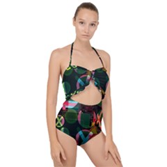 Abstract Color Texture Creative Scallop Top Cut Out Swimsuit by Uceng