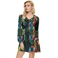 Abstract Color Texture Creative Tiered Long Sleeve Mini Dress by Uceng