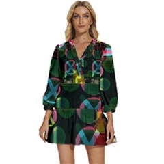 Abstract Color Texture Creative V-neck Placket Mini Dress by Uceng