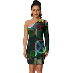 Abstract Color Texture Creative Long Sleeve One Shoulder Mini Dress by Uceng