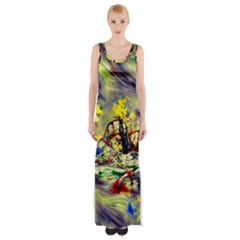 Abstract Arts Psychedelic Art Experimental Thigh Split Maxi Dress