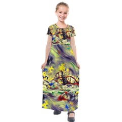 Abstract Arts Psychedelic Art Experimental Kids  Short Sleeve Maxi Dress by Uceng