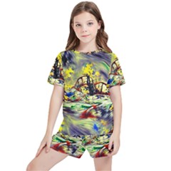 Abstract Arts Psychedelic Art Experimental Kids  Tee And Sports Shorts Set by Uceng