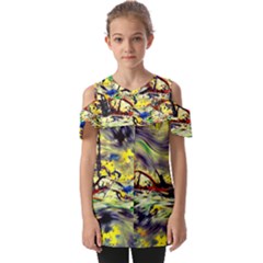 Abstract Arts Psychedelic Art Experimental Fold Over Open Sleeve Top by Uceng