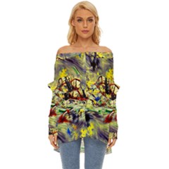 Abstract Arts Psychedelic Art Experimental Off Shoulder Chiffon Pocket Shirt by Uceng