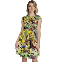 Abstract Arts Psychedelic Art Experimental Cap Sleeve High Waist Dress by Uceng