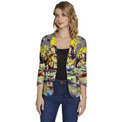 Abstract Arts Psychedelic Art Experimental Women s One-button 3/4 Sleeve Short Jacket