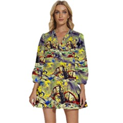 Abstract Arts Psychedelic Art Experimental V-neck Placket Mini Dress by Uceng