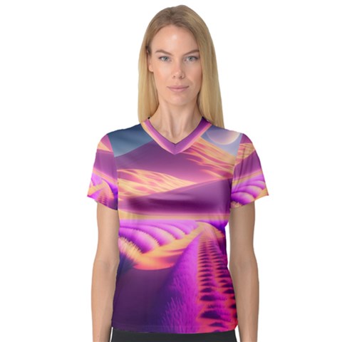 Fantasy Art Wallpaper Artwork Desktop V-neck Sport Mesh Tee by Uceng