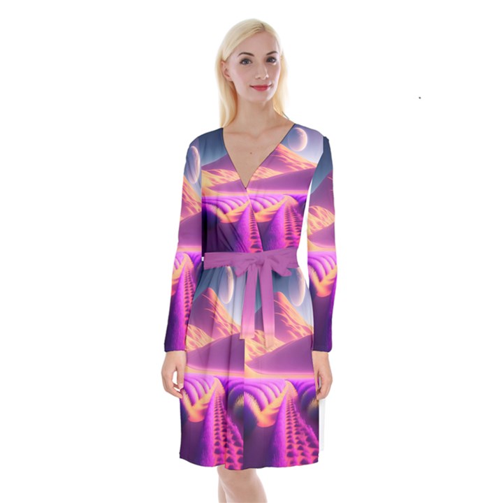 Fantasy Art Wallpaper Artwork Desktop Long Sleeve Velvet Front Wrap Dress