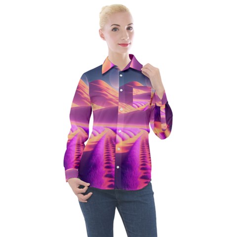 Fantasy Art Wallpaper Artwork Desktop Women s Long Sleeve Pocket Shirt by Uceng