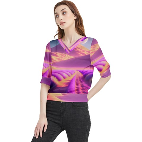 Fantasy Art Wallpaper Artwork Desktop Quarter Sleeve Blouse by Uceng