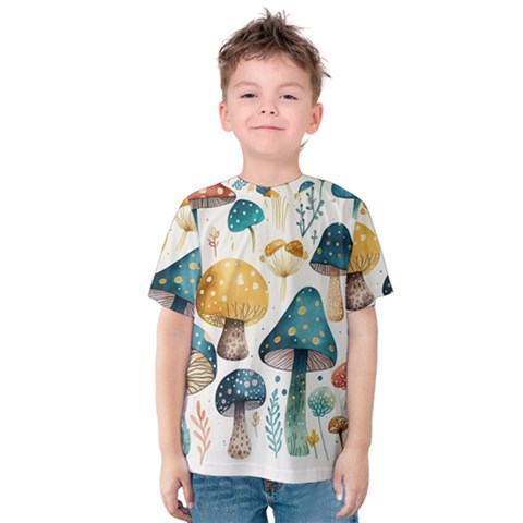 Mushroom Forest Fantasy Flower Nature Kids  Cotton Tee by Uceng