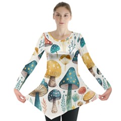 Mushroom Forest Fantasy Flower Nature Long Sleeve Tunic  by Uceng