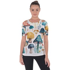 Mushroom Forest Fantasy Flower Nature Shoulder Cut Out Short Sleeve Top by Uceng