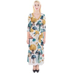 Mushroom Forest Fantasy Flower Nature Quarter Sleeve Wrap Maxi Dress by Uceng