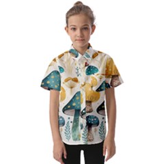 Mushroom Forest Fantasy Flower Nature Kids  Short Sleeve Shirt by Uceng