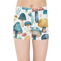 Mushroom Forest Fantasy Flower Nature Kids  Sports Shorts by Uceng