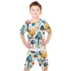 Mushroom Forest Fantasy Flower Nature Kids  Tee And Shorts Set by Uceng