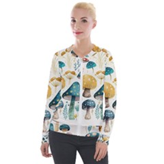 Mushroom Forest Fantasy Flower Nature Velvet Zip Up Jacket by Uceng