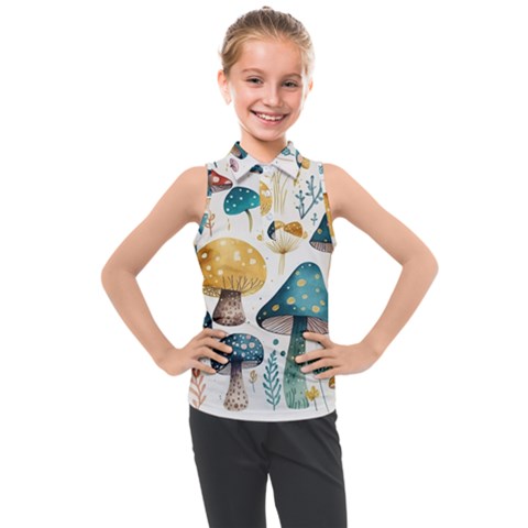 Mushroom Forest Fantasy Flower Nature Kids  Sleeveless Polo Tee by Uceng