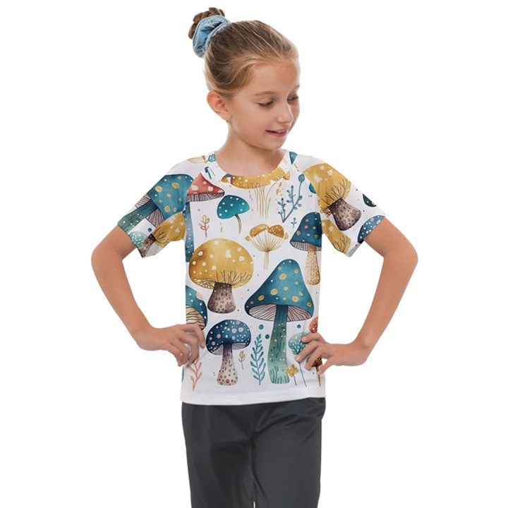 Mushroom Forest Fantasy Flower Nature Kids  Mesh Piece Tee