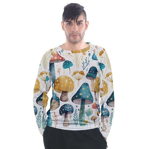 Mushroom Forest Fantasy Flower Nature Men s Long Sleeve Raglan Tee by Uceng