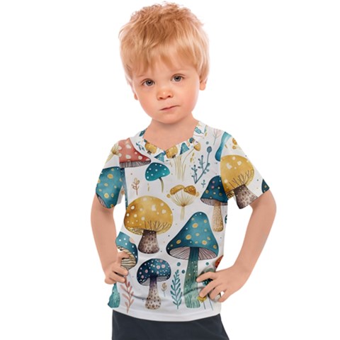 Mushroom Forest Fantasy Flower Nature Kids  Sports Tee by Uceng