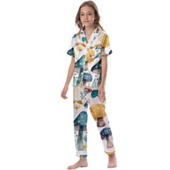 Mushroom Forest Fantasy Flower Nature Kids  Satin Short Sleeve Pajamas Set by Uceng