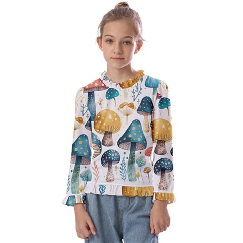 Mushroom Forest Fantasy Flower Nature Kids  Frill Detail Tee by Uceng