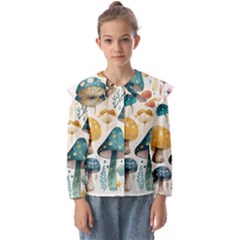 Mushroom Forest Fantasy Flower Nature Kids  Peter Pan Collar Blouse by Uceng