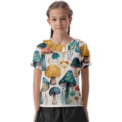 Mushroom Forest Fantasy Flower Nature Kids  Frill Chiffon Blouse by Uceng