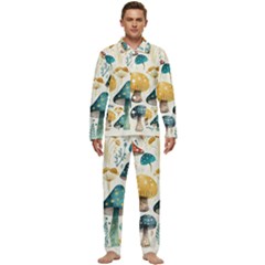 Mushroom Forest Fantasy Flower Nature Men s Long Sleeve Velvet Pocket Pajamas Set by Uceng