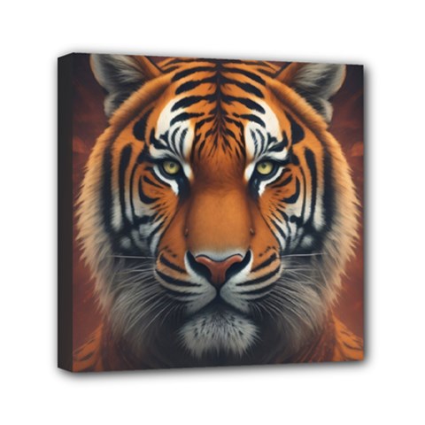 Tiger Animal Feline Predator Portrait Carnivorous Mini Canvas 6  X 6  (stretched) by Uceng