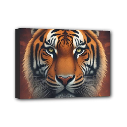 Tiger Animal Feline Predator Portrait Carnivorous Mini Canvas 7  X 5  (stretched) by Uceng