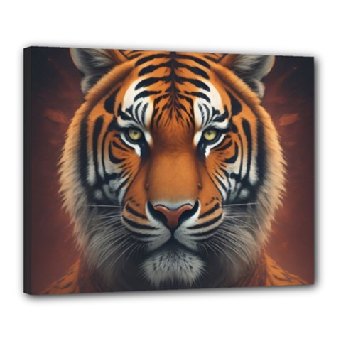 Tiger Animal Feline Predator Portrait Carnivorous Canvas 20  X 16  (stretched) by Uceng