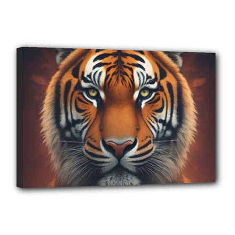 Tiger Animal Feline Predator Portrait Carnivorous Canvas 18  X 12  (stretched) by Uceng