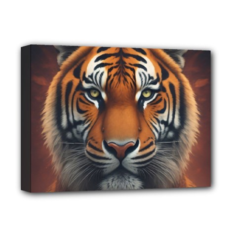 Tiger Animal Feline Predator Portrait Carnivorous Deluxe Canvas 16  X 12  (stretched)  by Uceng