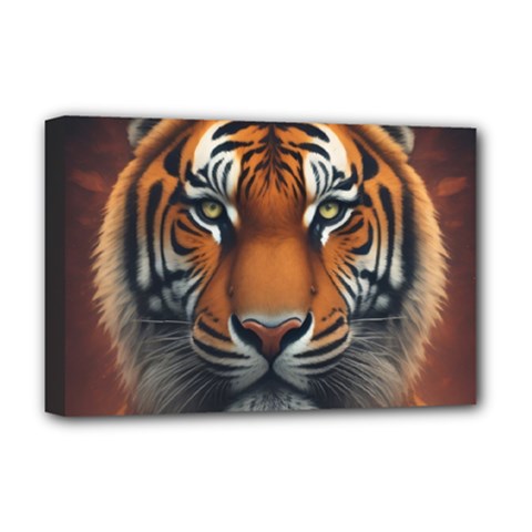 Tiger Animal Feline Predator Portrait Carnivorous Deluxe Canvas 18  X 12  (stretched) by Uceng