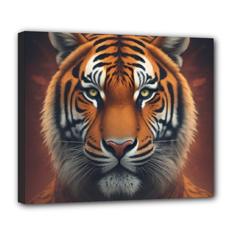 Tiger Animal Feline Predator Portrait Carnivorous Deluxe Canvas 24  X 20  (stretched) by Uceng