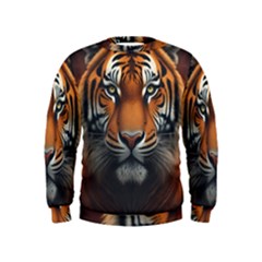 Tiger Animal Feline Predator Portrait Carnivorous Kids  Sweatshirt by Uceng