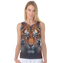 Tiger Animal Feline Predator Portrait Carnivorous Women s Basketball Tank Top by Uceng