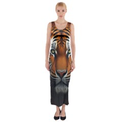 Tiger Animal Feline Predator Portrait Carnivorous Fitted Maxi Dress by Uceng