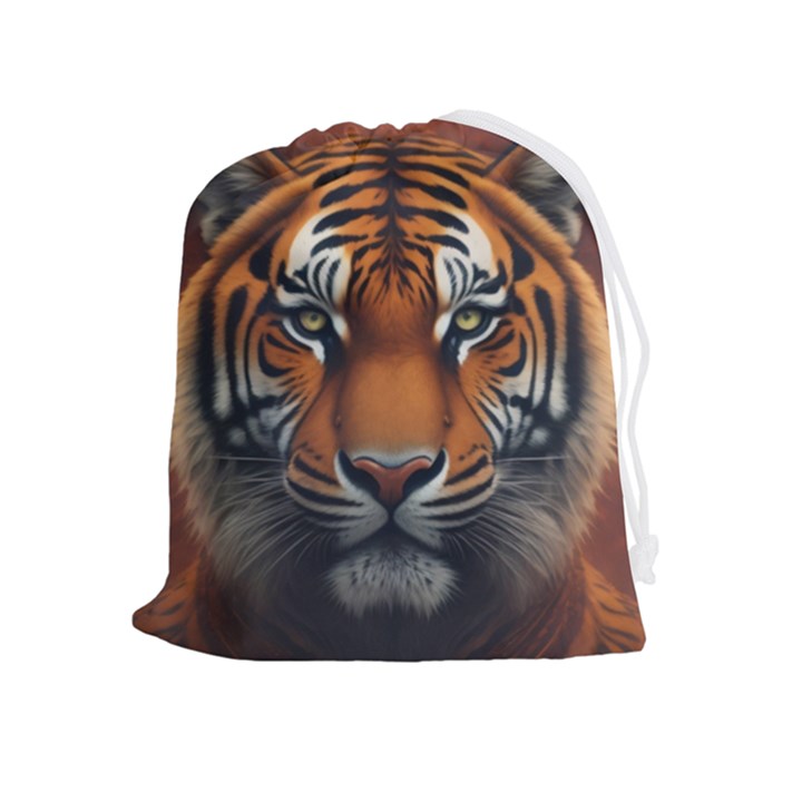 Tiger Animal Feline Predator Portrait Carnivorous Drawstring Pouch (XL)