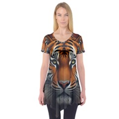 Tiger Animal Feline Predator Portrait Carnivorous Short Sleeve Tunic  by Uceng