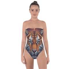 Tiger Animal Feline Predator Portrait Carnivorous Tie Back One Piece Swimsuit by Uceng