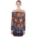 Tiger Animal Feline Predator Portrait Carnivorous Long Sleeve Off Shoulder Dress View1