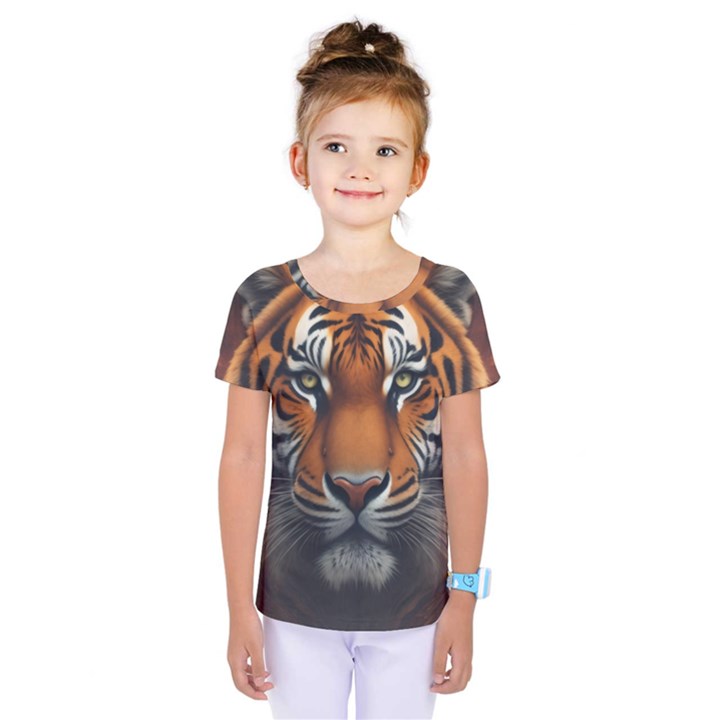 Tiger Animal Feline Predator Portrait Carnivorous Kids  One Piece Tee